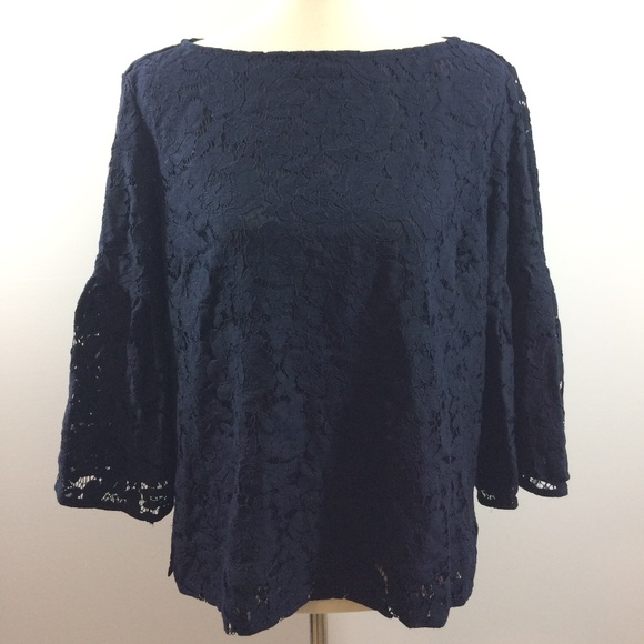 NEW Lauren Ralph Lauren Blue Lace Blouse M - Picture 1 of 5